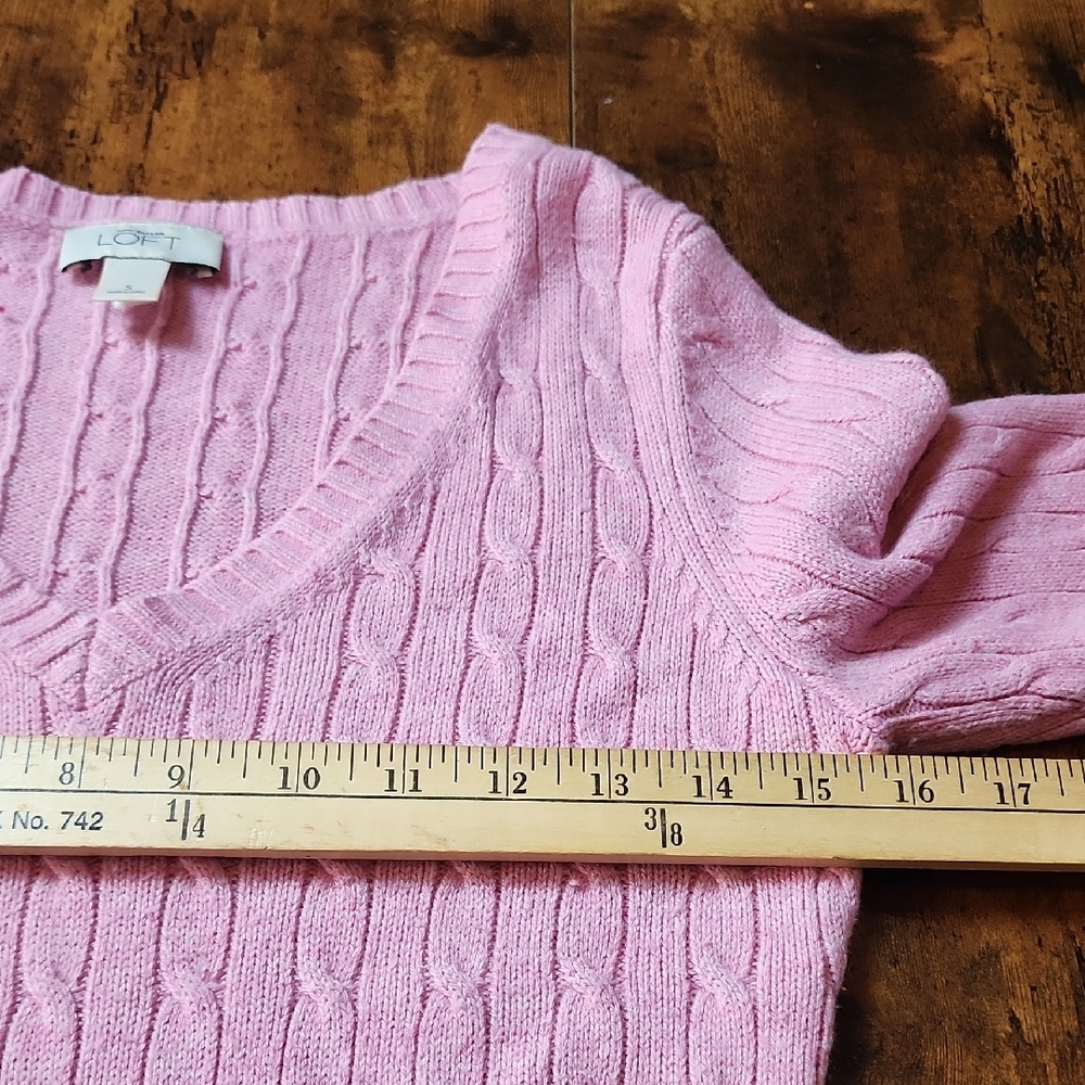 LOFT | 2 Pack Pointelle V-Neck Knit Rabbit Hair Sweaters Pink Blue Bundle | S - Picture 8 of 11